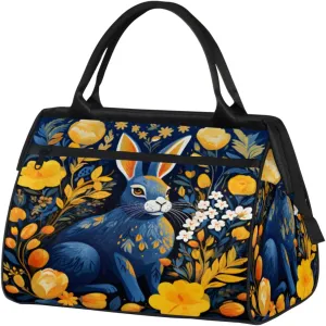 Spring Hare Flowers Travel Duffle Bag, Waterproof Duffel Bag Weekender Overnight Carry On Bag Lightweight Sport Gym Bag for Men Women