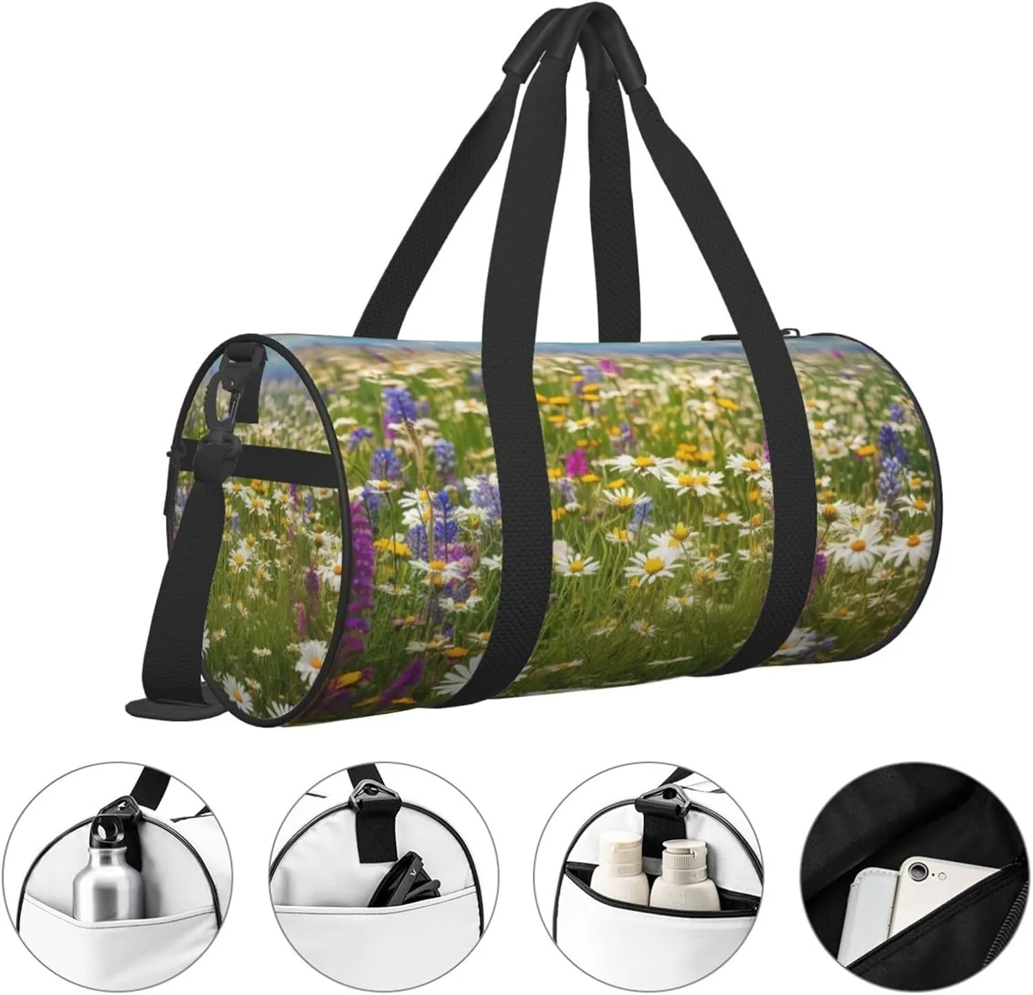 Spring Meadow Flowers Travel Duffle Bag for Men Women Sport Gym Bag Foldable Weekender Bag Carry on Overnight Bag for Travel Swimming Basketball