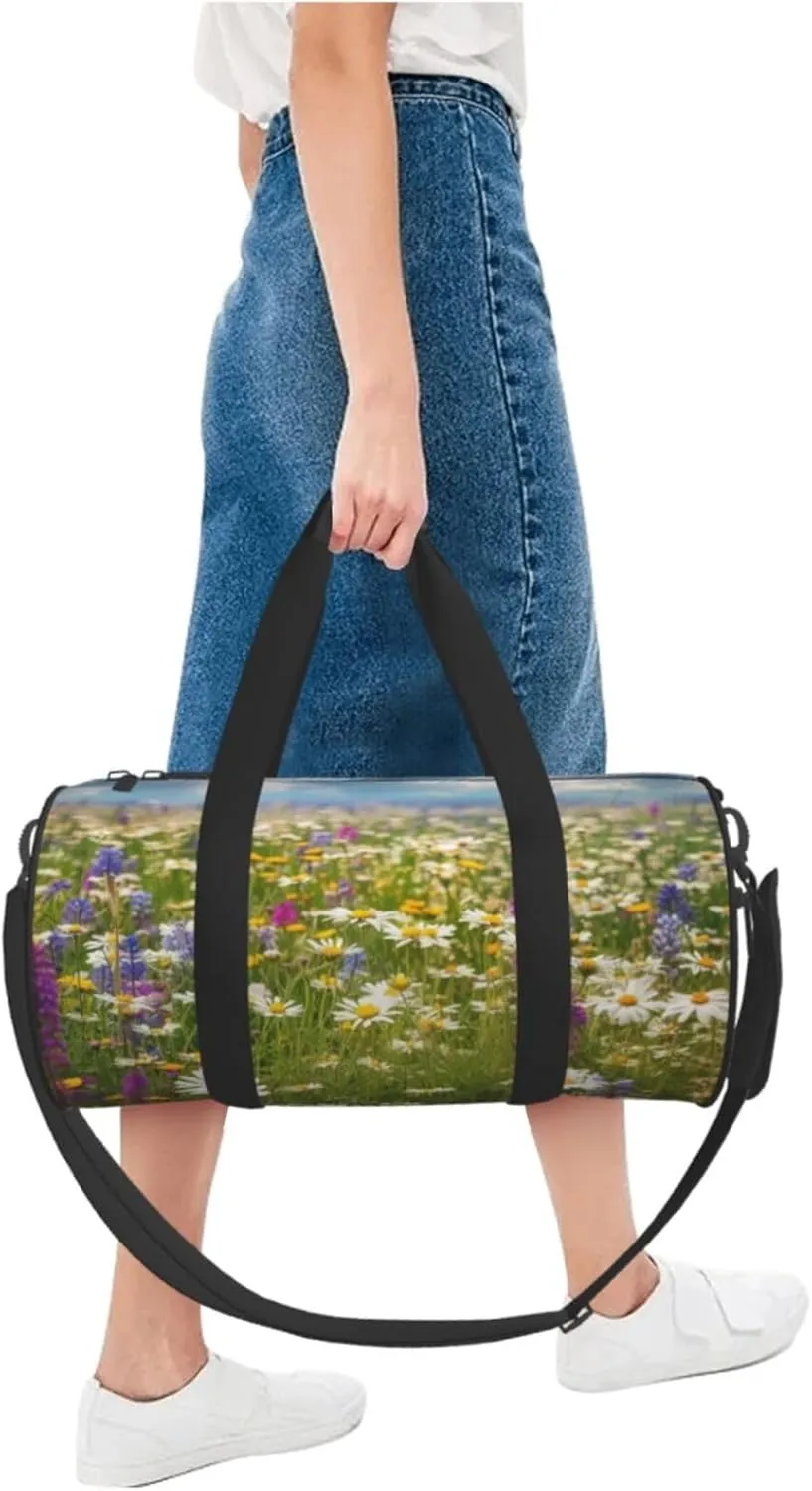 Spring Meadow Flowers Travel Duffle Bag for Men Women Sport Gym Bag Foldable Weekender Bag Carry on Overnight Bag for Travel Swimming Basketball
