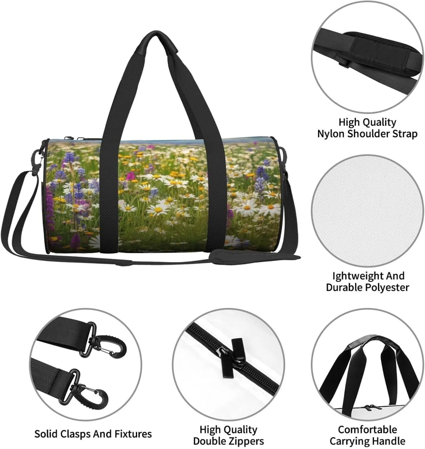 Spring Meadow Flowers Travel Duffle Bag for Men Women Sport Gym Bag Foldable Weekender Bag Carry on Overnight Bag for Travel Swimming Basketball