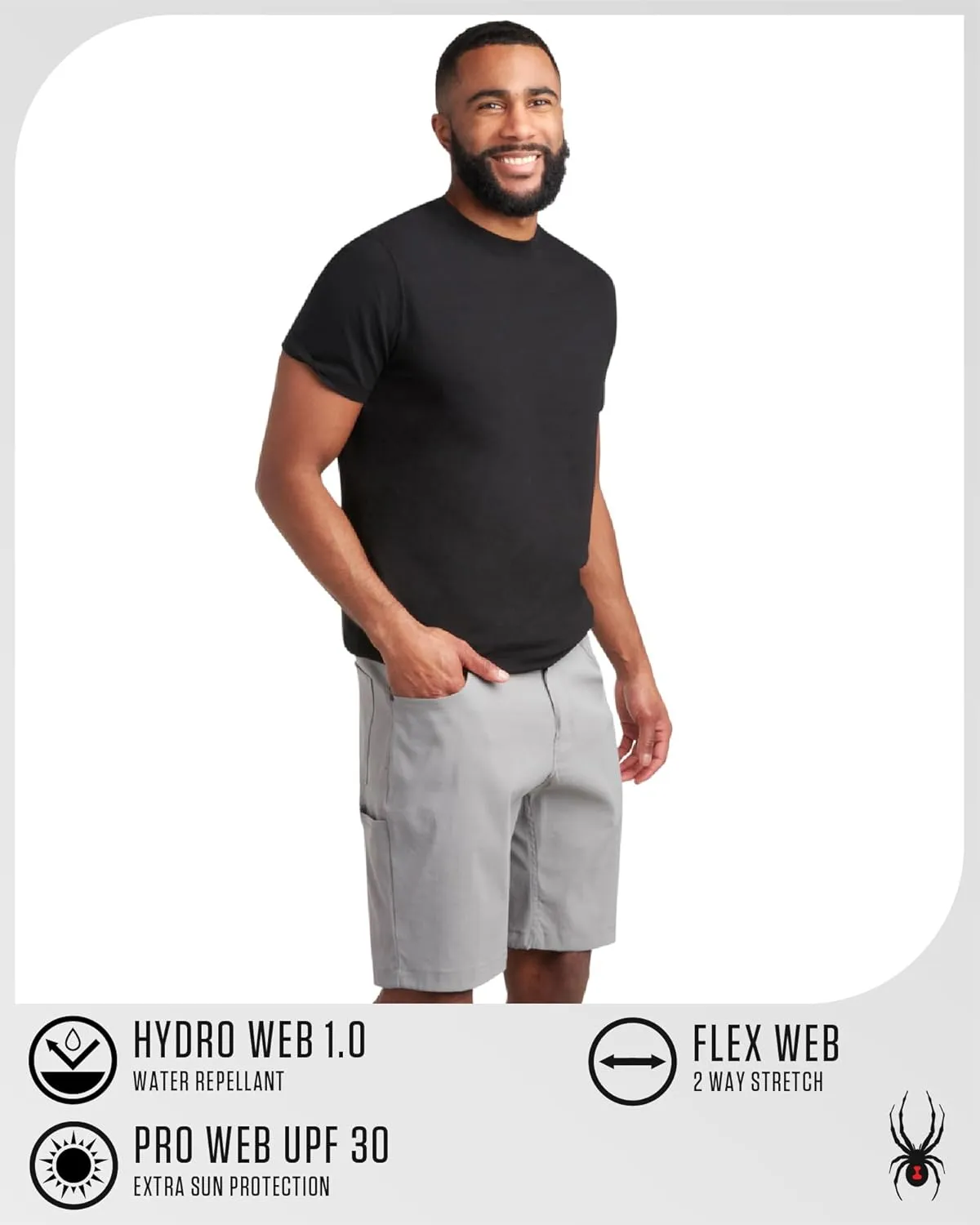 Spyder Mens Tech Shorts - UPF 30  Lightweight Performance Stretch Water-Resistant 5-Pocket Woven Shorts for Men (30-38)