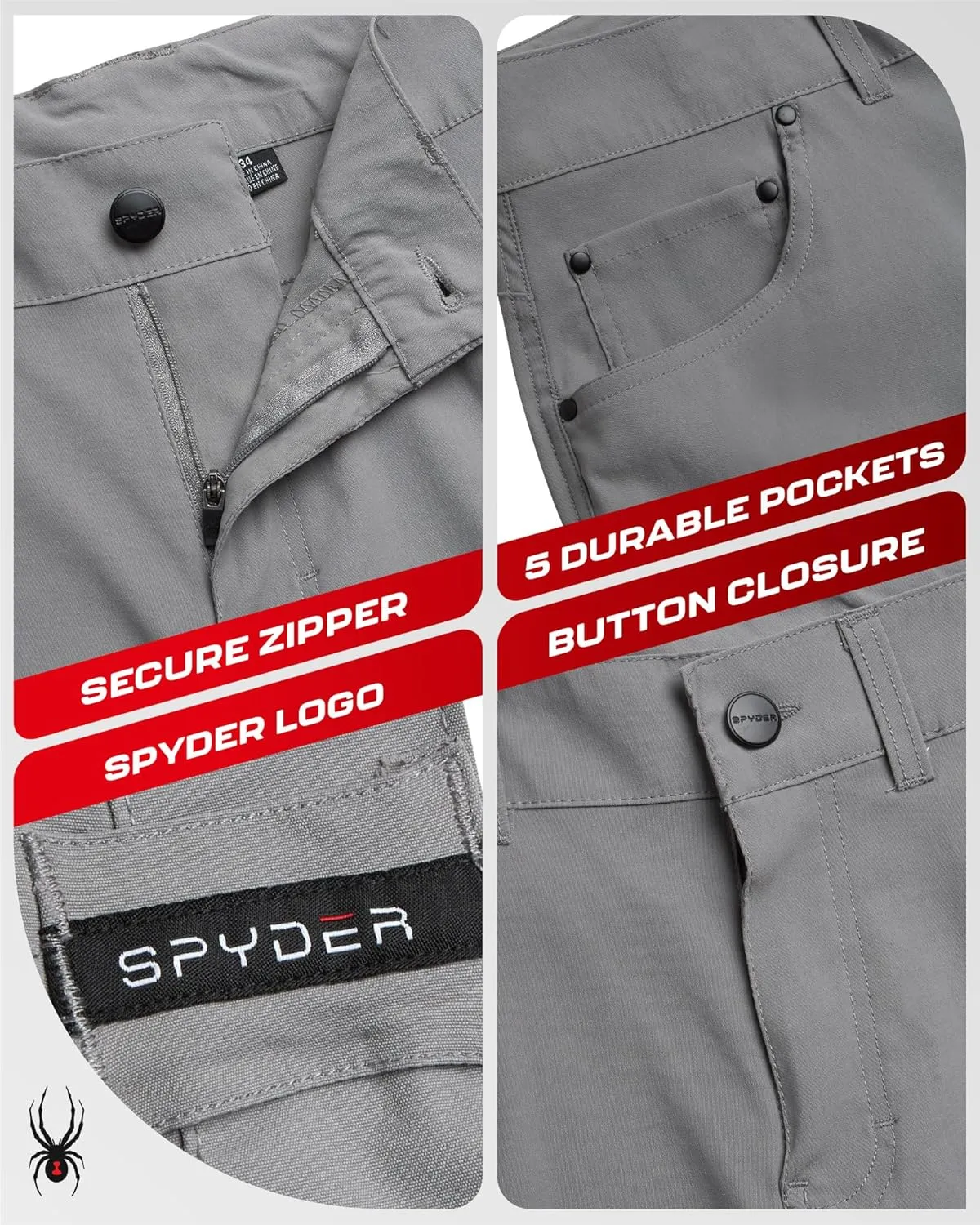 Spyder Mens Tech Shorts - UPF 30  Lightweight Performance Stretch Water-Resistant 5-Pocket Woven Shorts for Men (30-38)