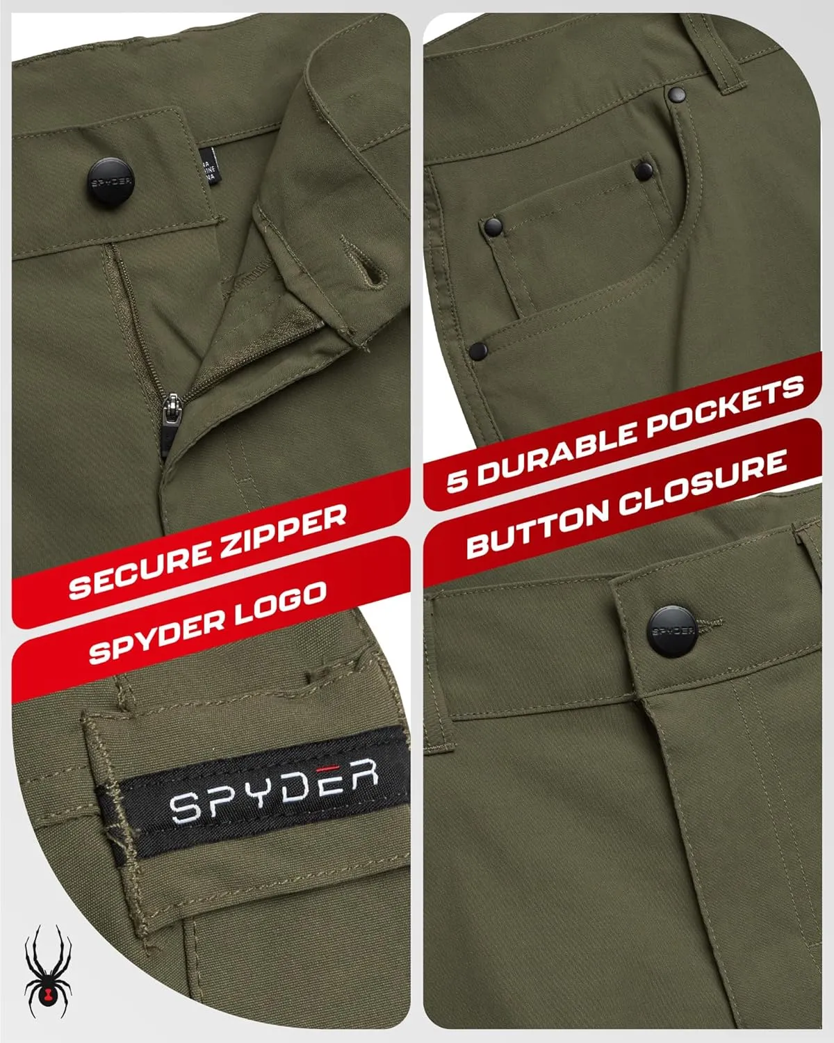 Spyder Mens Tech Shorts - UPF 30  Lightweight Performance Stretch Water-Resistant 5-Pocket Woven Shorts for Men (30-38)