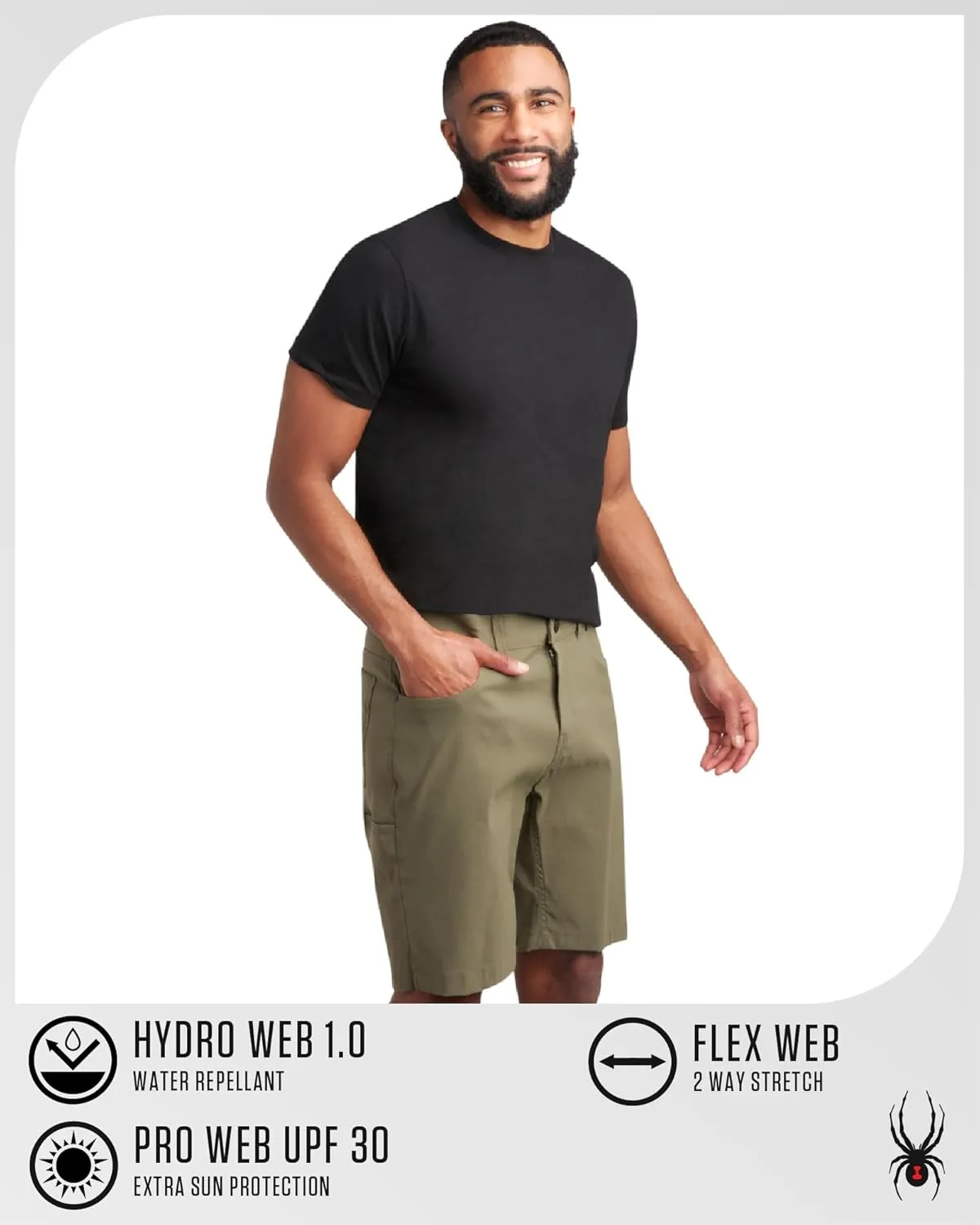 Spyder Mens Tech Shorts - UPF 30  Lightweight Performance Stretch Water-Resistant 5-Pocket Woven Shorts for Men (30-38)