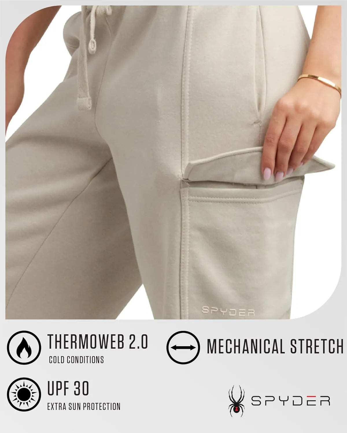 Spyder Women's Cargo Sweatpants - Cozy Fleece Joggers for Women with Adjustable Drawstring Waist and Pockets (Sizes: S-XL)