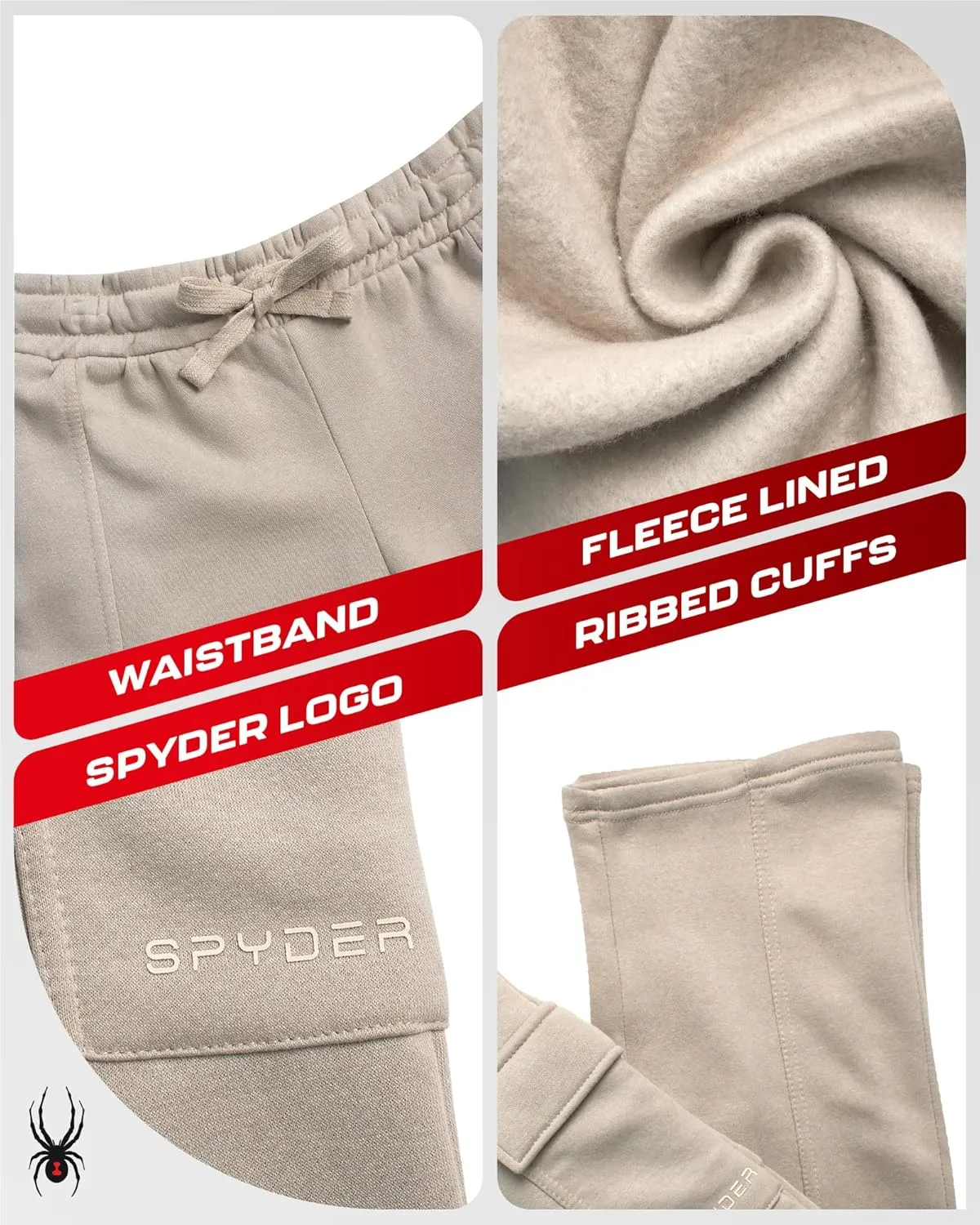 Spyder Women's Cargo Sweatpants - Cozy Fleece Joggers for Women with Adjustable Drawstring Waist and Pockets (Sizes: S-XL)