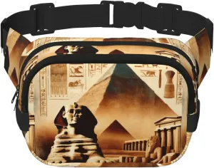 Square Ancient-Egyptian-Civilization-Sphinx Double-Layer Sport Fanny Pack Waist Pack Large Crossbody Waist Bag For Running Travel Walking