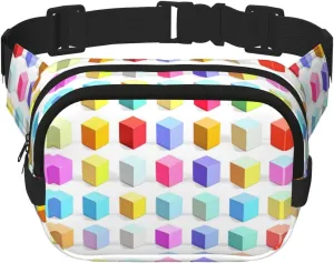 Square Double Layer Waist Bag - Crossbody Bag/Adjustable Strap Chest,for Travel Workout Running print Colorful Cubes
