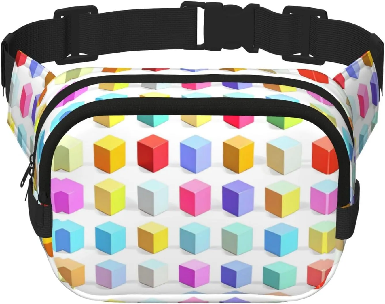 Square Double Layer Waist Bag - Crossbody Bag/Adjustable Strap Chest,for Travel Workout Running print Colorful Cubes