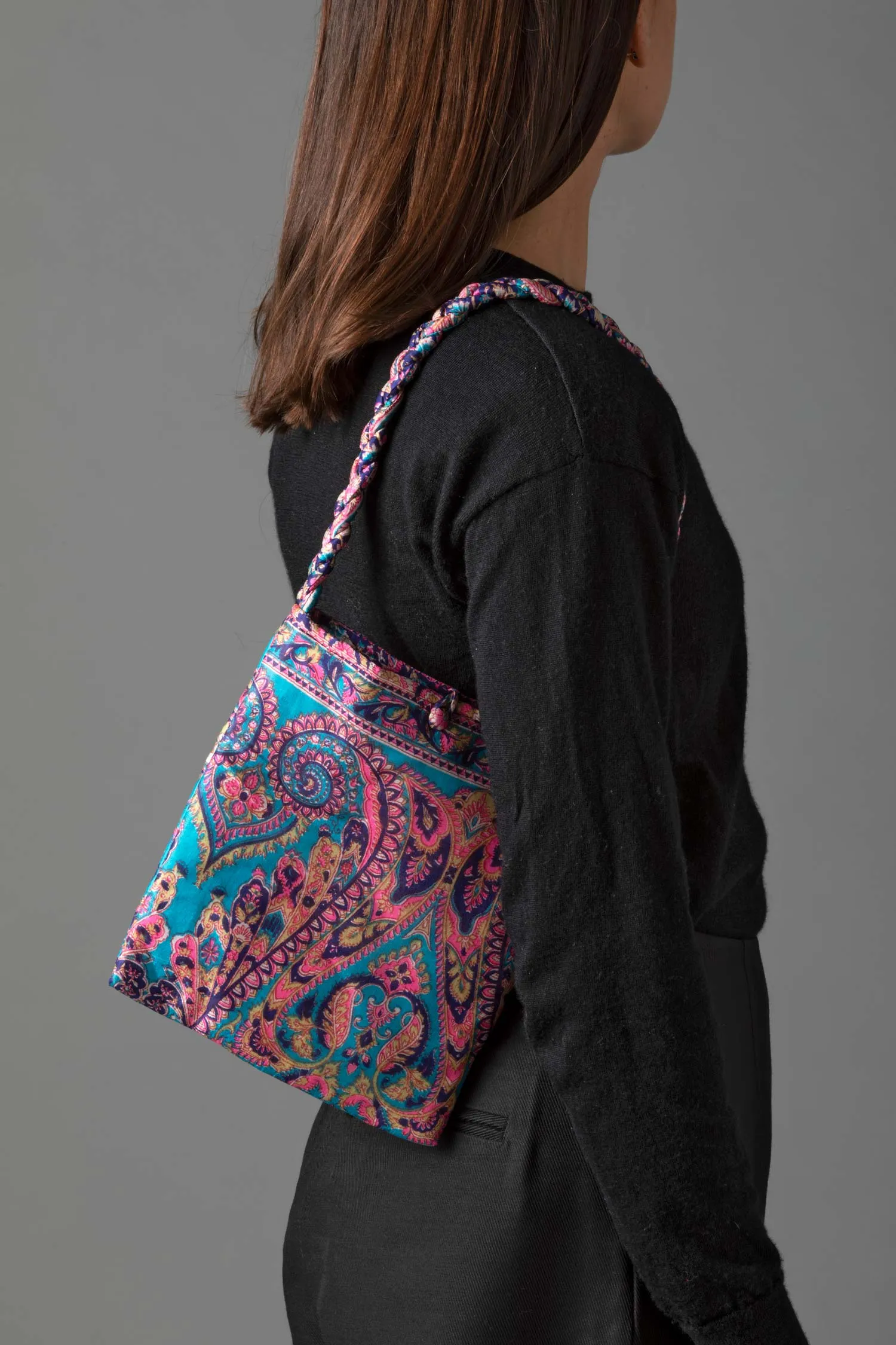 Square Silk Sari Pouch - Purple tones