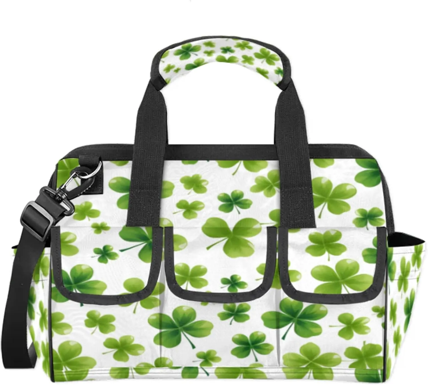 St Patricks Day Lucky Clover Heavy Duty Tool Bags for Men and Women 14.8 Inch, Soft Wide Mouth Tool Tote Organizer Bag with Adjustable Shoulder Strap