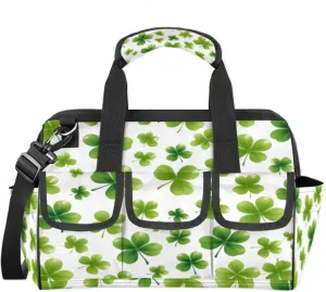 St Patricks Day Lucky Clover Heavy Duty Tool Bags for Men and Women 14.8 Inch, Soft Wide Mouth Tool Tote Organizer Bag with Adjustable Shoulder Strap