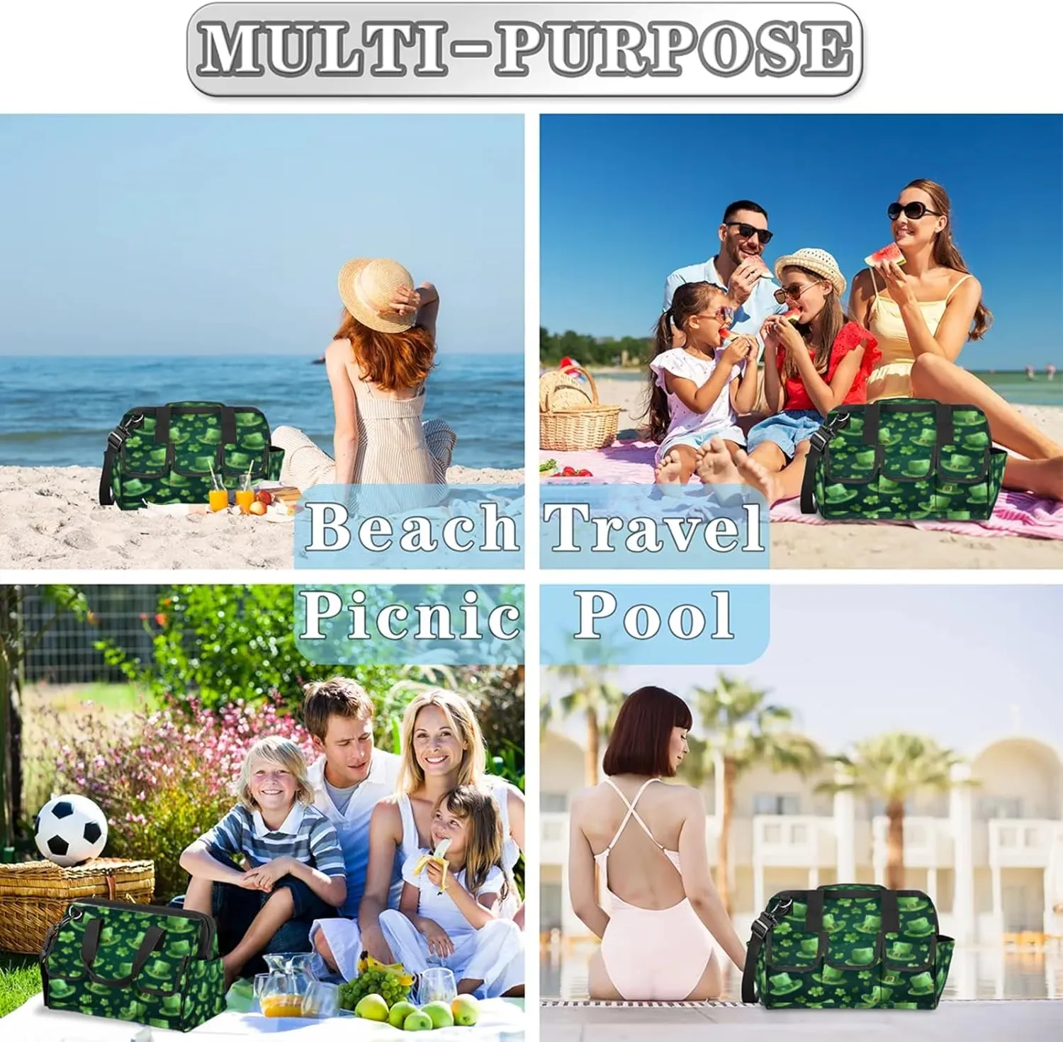 St Patricks Day Shamrock Luck Hat Heavy Duty Tool Bags for Men and Women 14.8 Inch, Soft Wide Mouth Tool Tote Organizer Bag with Adjustable Shoulder Strap