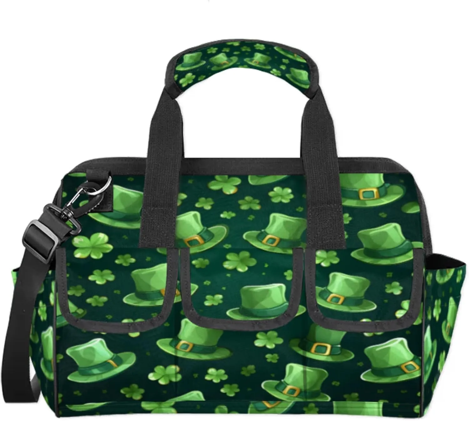 St Patricks Day Shamrock Luck Hat Heavy Duty Tool Bags for Men and Women 14.8 Inch, Soft Wide Mouth Tool Tote Organizer Bag with Adjustable Shoulder Strap