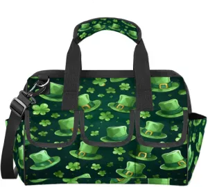 St Patricks Day Shamrock Luck Hat Heavy Duty Tool Bags for Men and Women 14.8 Inch, Soft Wide Mouth Tool Tote Organizer Bag with Adjustable Shoulder Strap