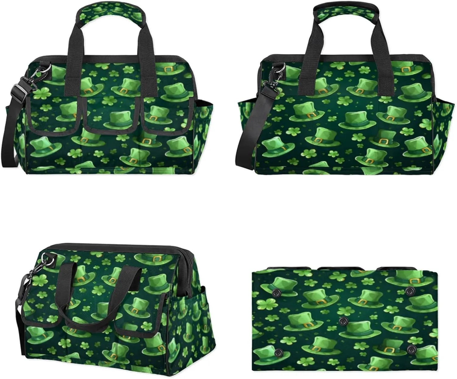 St Patricks Day Shamrock Luck Hat Heavy Duty Tool Bags for Men and Women 14.8 Inch, Soft Wide Mouth Tool Tote Organizer Bag with Adjustable Shoulder Strap
