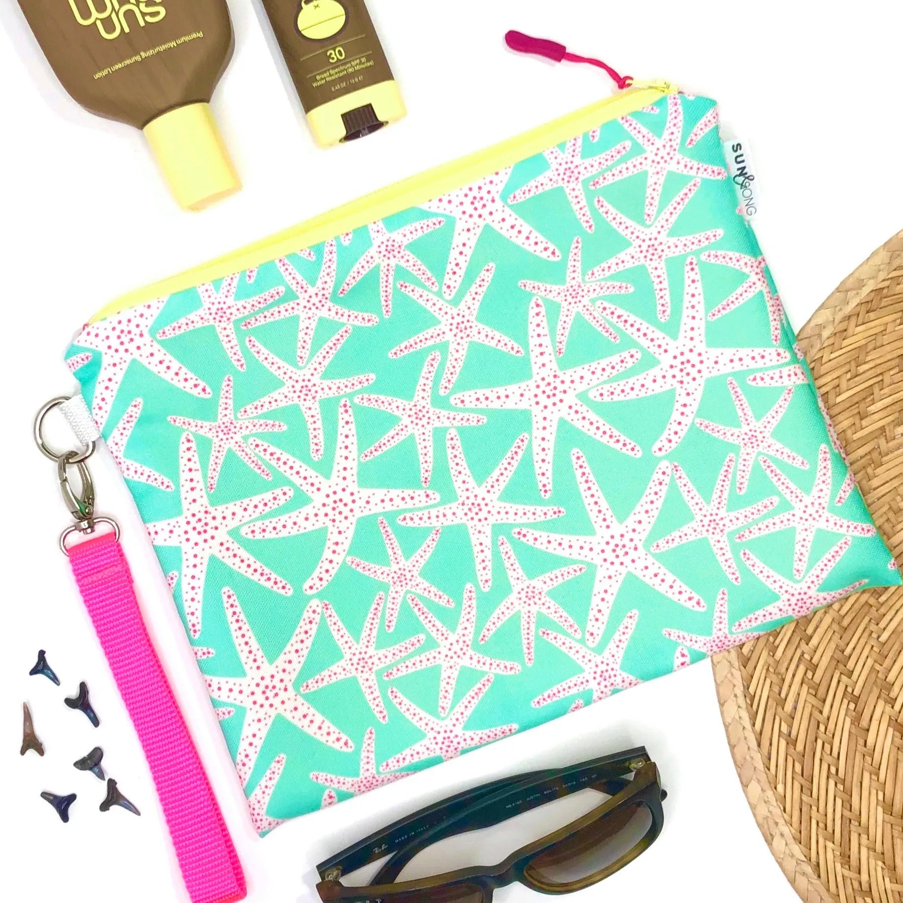 Starfish Social in Blue   Pink, Water-Resistant Wet Bag