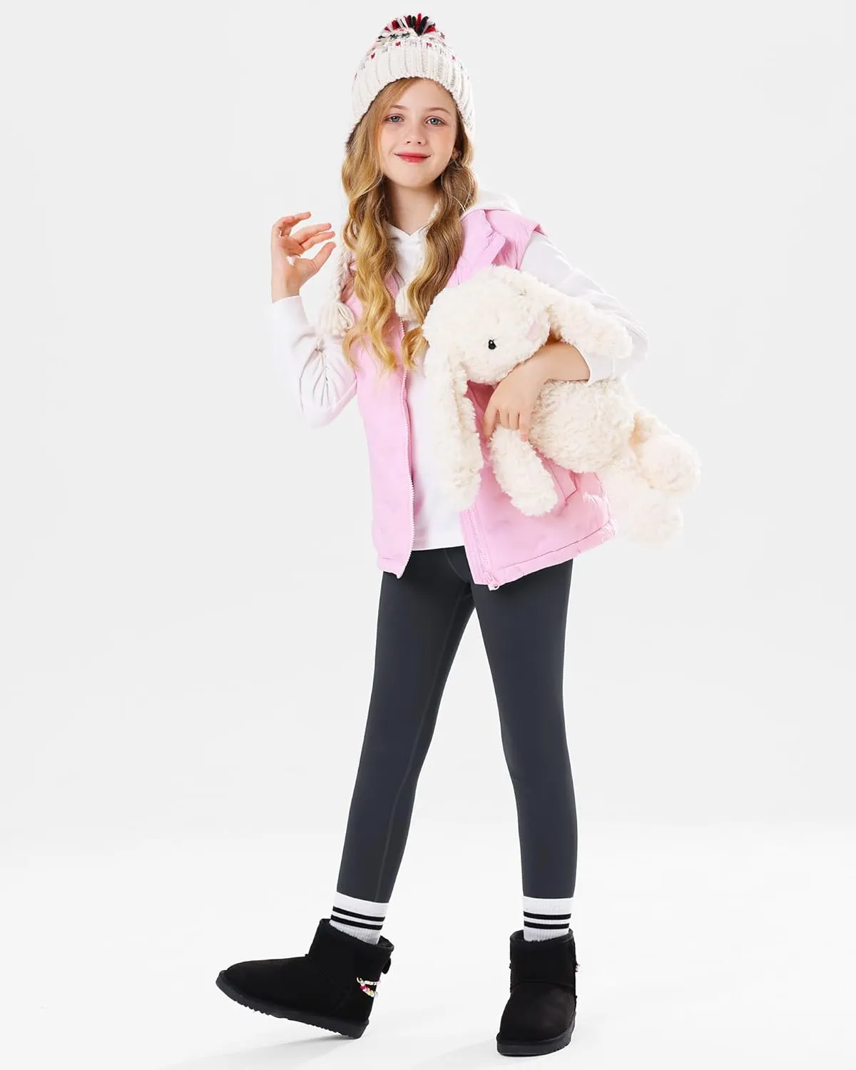 Stelle Girl's Fleece Lined Leggings Youth High Waist Warm Winter Athletic Yoga Pants with Hidden Pocket
