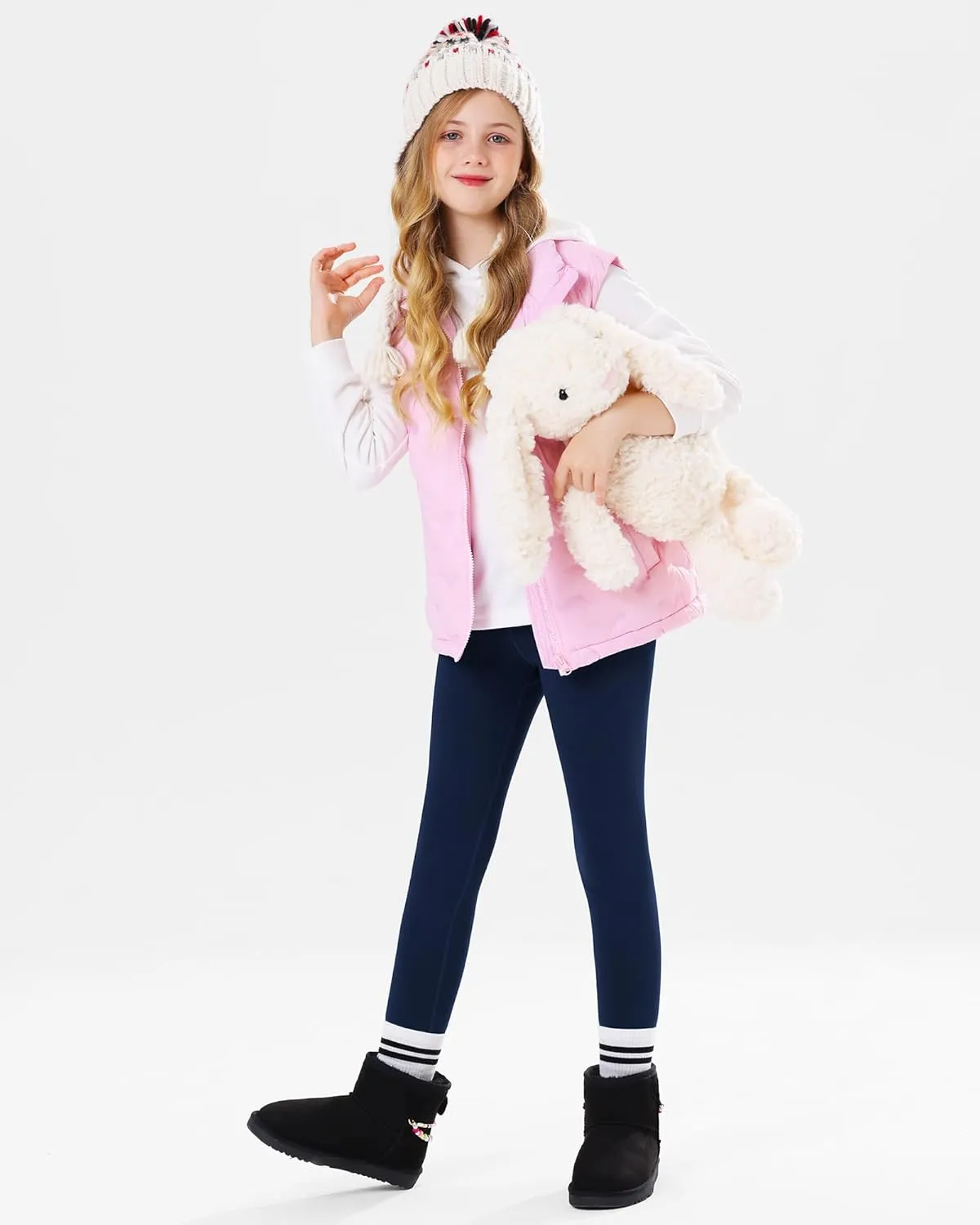 Stelle Girl's Fleece Lined Leggings Youth High Waist Warm Winter Athletic Yoga Pants with Hidden Pocket