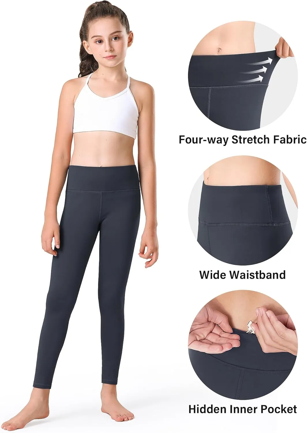 Stelle Girl's Fleece Lined Leggings Youth High Waist Warm Winter Athletic Yoga Pants with Hidden Pocket