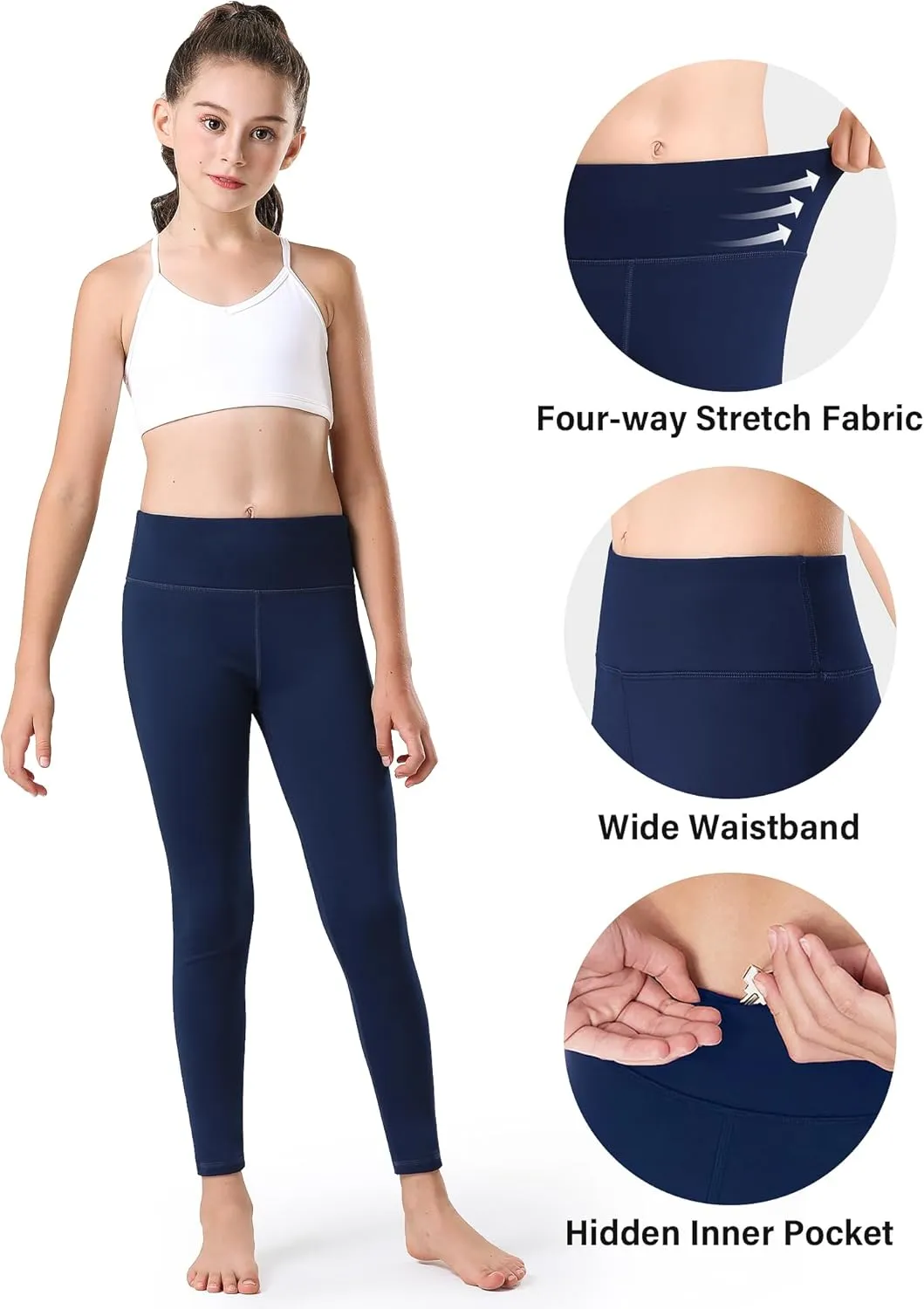 Stelle Girl's Fleece Lined Leggings Youth High Waist Warm Winter Athletic Yoga Pants with Hidden Pocket