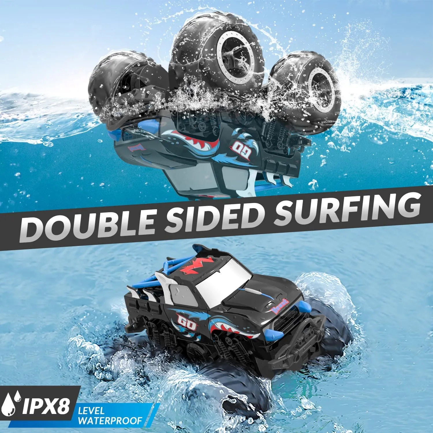 STEMTRON Amphibious Remote Control Car 2.4 1:20 GHz All Terrain Off-Road RC Car Pool Toys Remote Control Boat Gifts for Kids Boys Blue