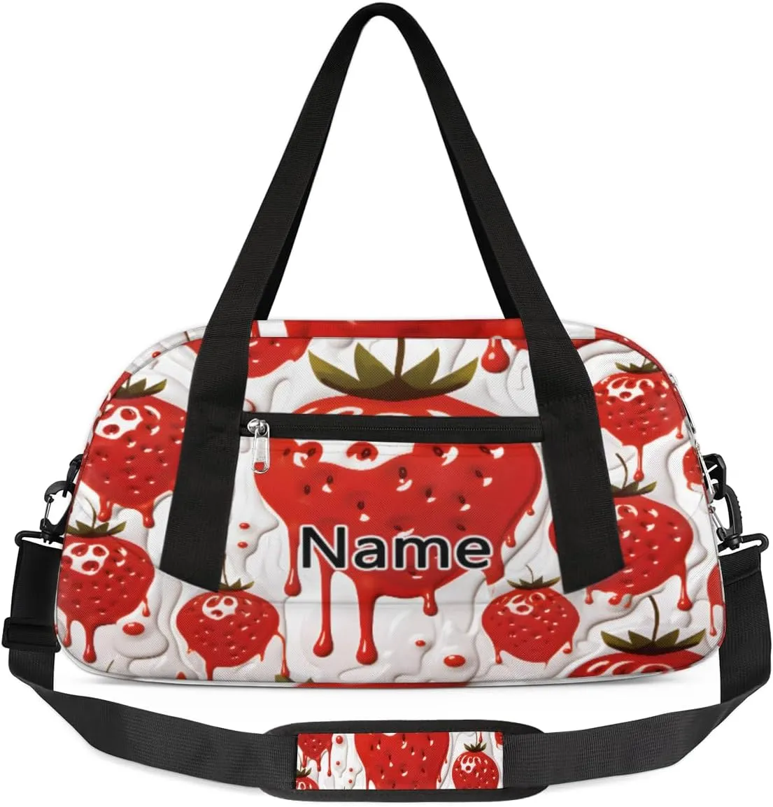 Strawberry Drip Pattern Kids Duffle Bag Kids Gym Sports Bag Foldable Lightweight Water Resistant Weekender Travel Workout Bag Carry On Bag for Teen Boys Girls Sports Practice Gifts