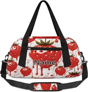 Strawberry Drip Pattern Kids Duffle Bag Kids Gym Sports Bag Foldable Lightweight Water Resistant Weekender Travel Workout Bag Carry On Bag for Teen Boys Girls Sports Practice Gifts