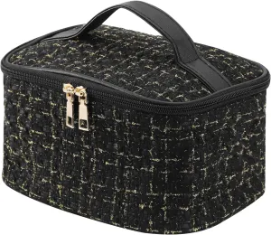 Stylish Black Woolen Makeup Bag Large Cosmetic Bag Cute Pouches for Purse Travel Makeup Bag for Women