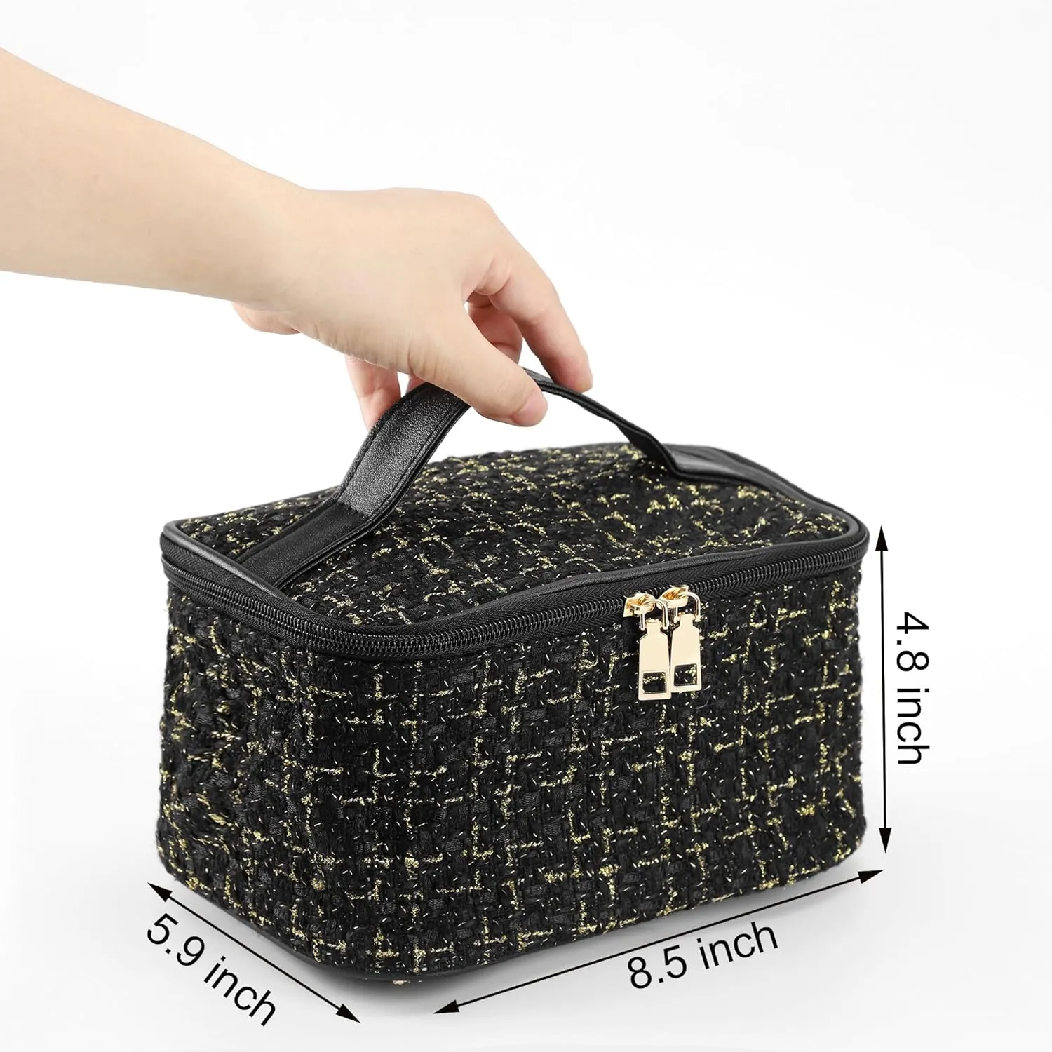 Stylish Black Woolen Makeup Bag Large Cosmetic Bag Cute Pouches for Purse Travel Makeup Bag for Women