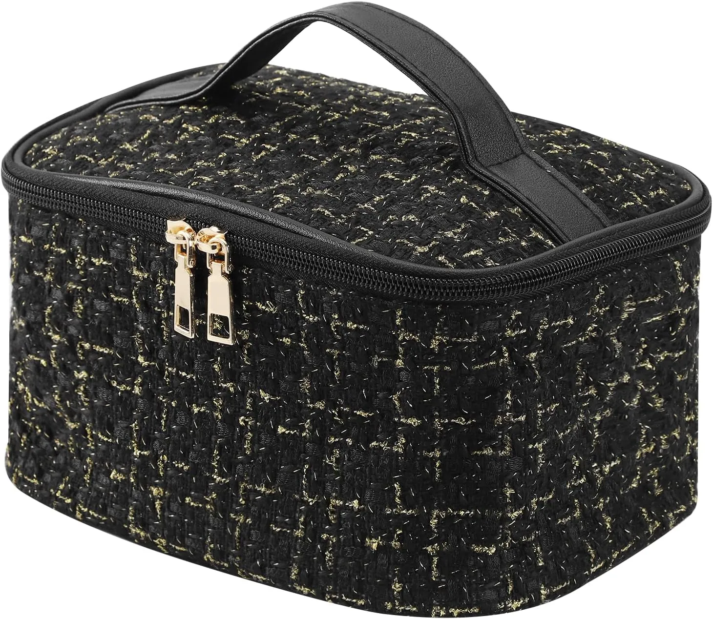 Stylish Black Woolen Makeup Bag Large Cosmetic Bag Cute Pouches for Purse Travel Makeup Bag for Women