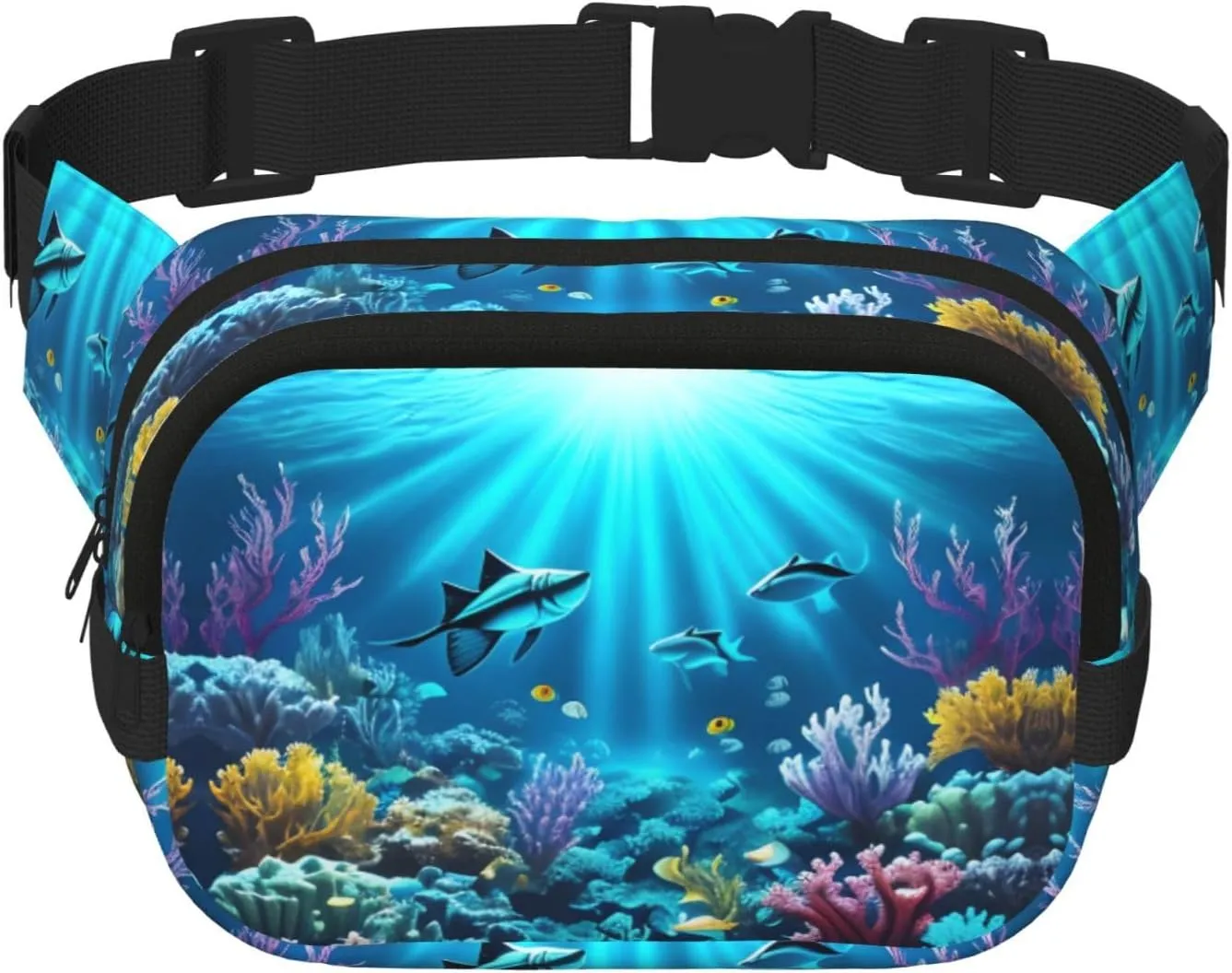 Submarine Coral Rays Fitness travel shoulder bag, fashionable and casual waist bag, square double-layer waist bag