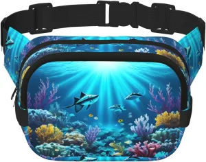 Submarine Coral Rays Fitness travel shoulder bag, fashionable and casual waist bag, square double-layer waist bag