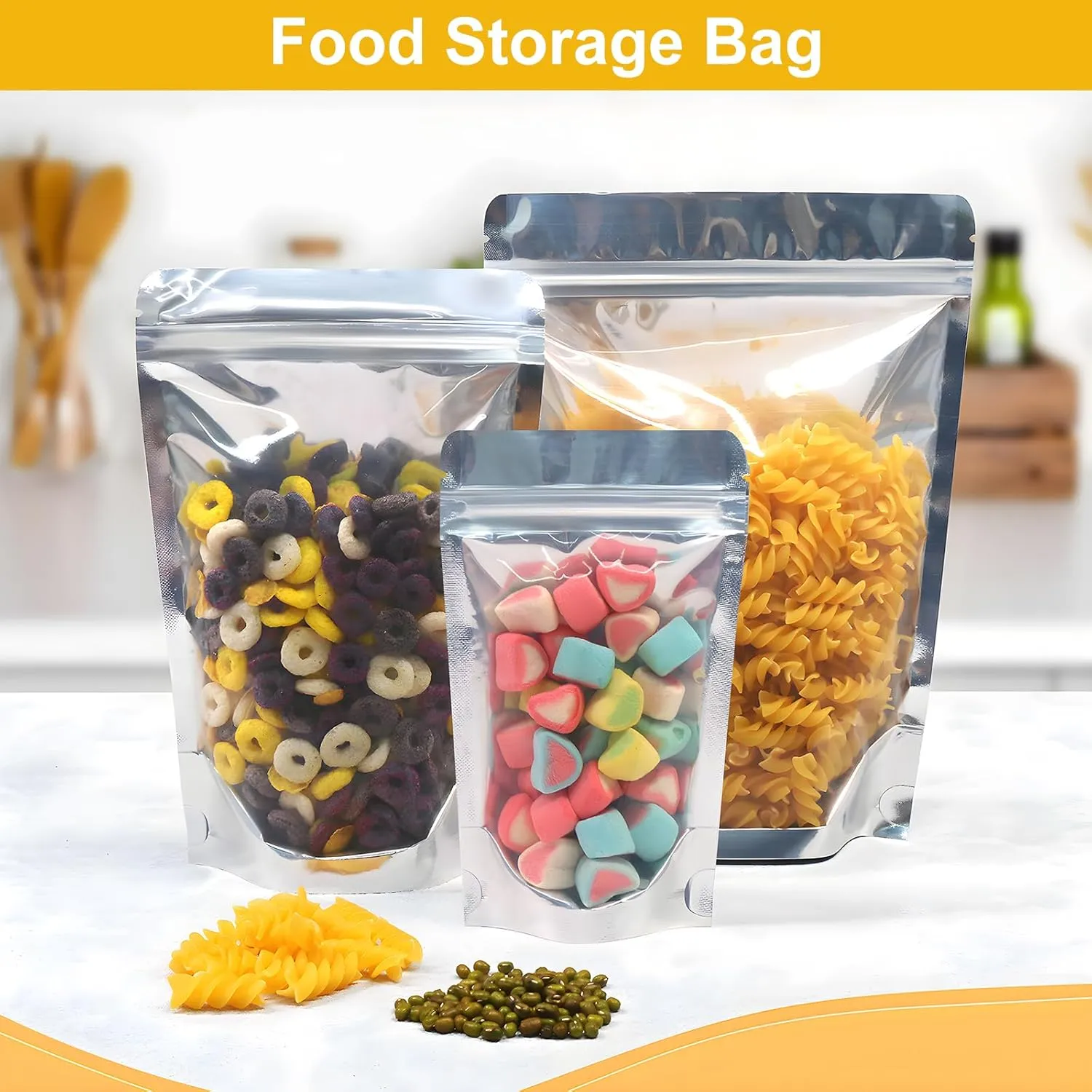 SumDirect 100pcs Disposable Food Storage Bags,Resealable Zipper Stand up Mylar Bags Pouches with Notch for Small Business Packaging Supplies and Party Favors (100, 5x8 inch)