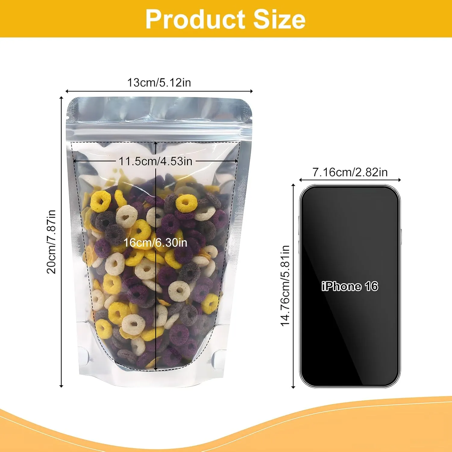 SumDirect 100pcs Disposable Food Storage Bags,Resealable Zipper Stand up Mylar Bags Pouches with Notch for Small Business Packaging Supplies and Party Favors (100, 5x8 inch)