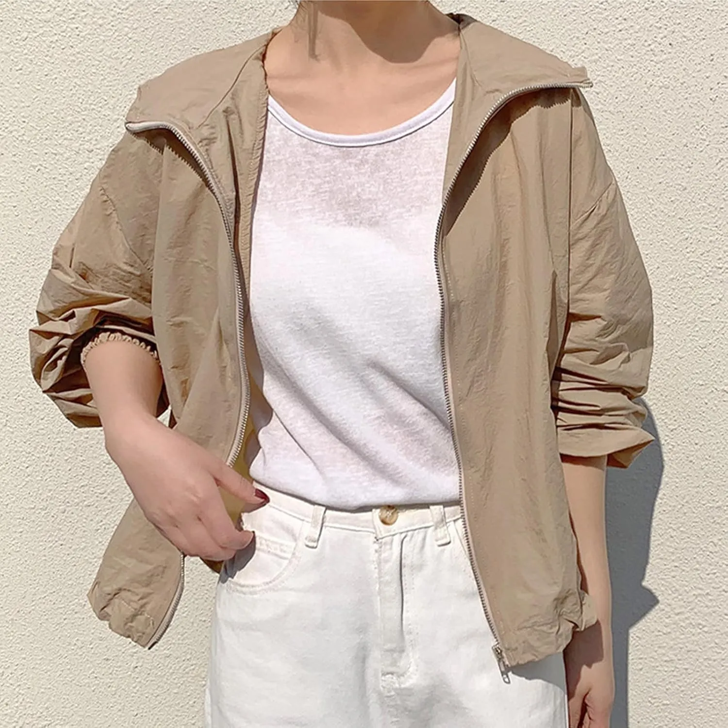 Summer Crop Jackets for Women Fashion Lightweight Solid Color Sun Protection Hiking Beach Coats with Pockets