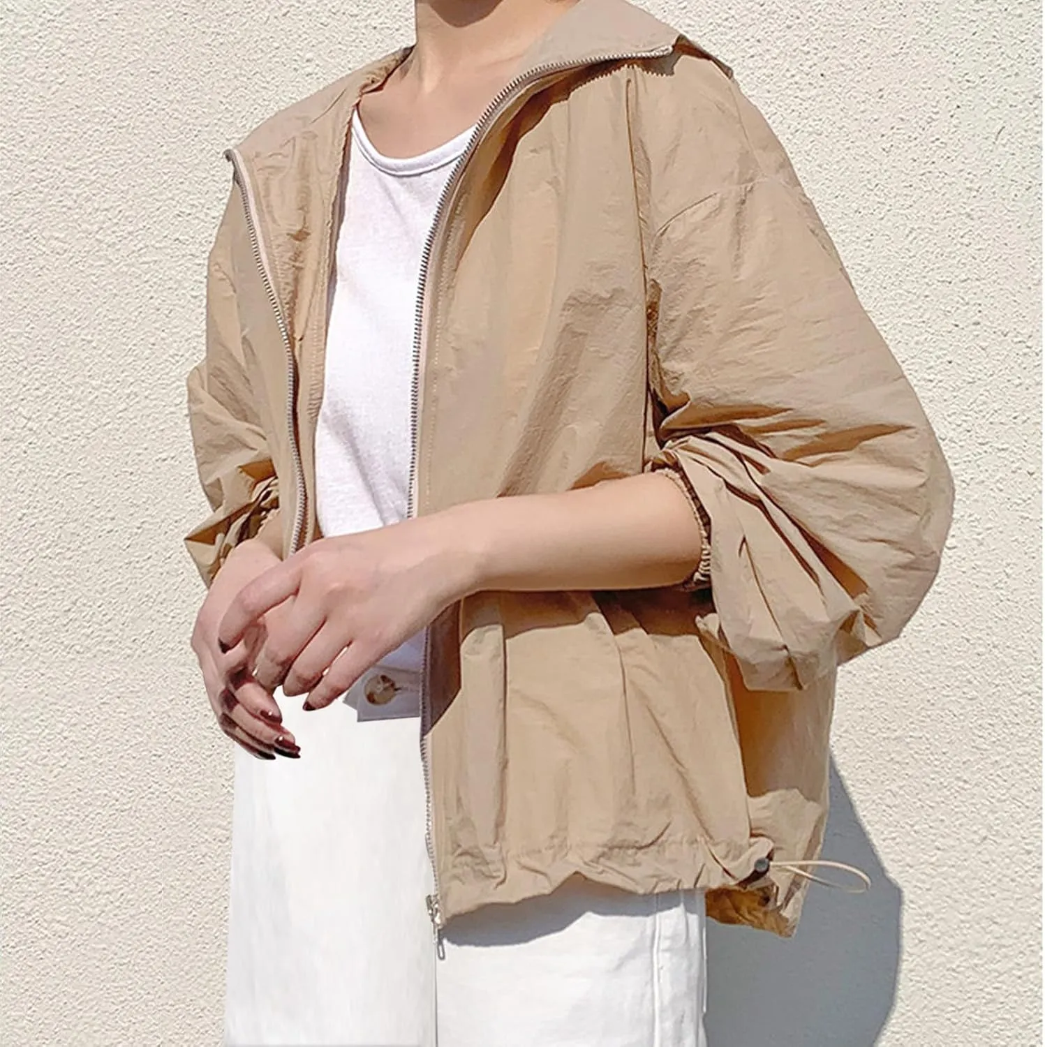 Summer Crop Jackets for Women Fashion Lightweight Solid Color Sun Protection Hiking Beach Coats with Pockets