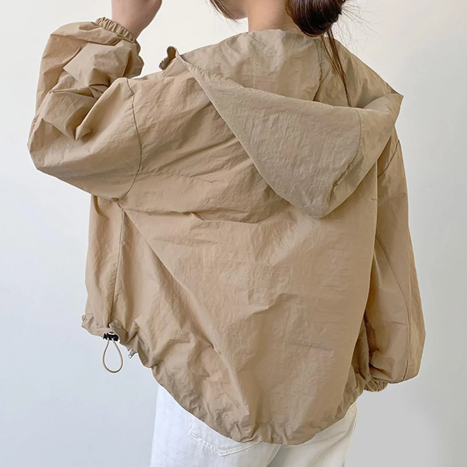Summer Crop Jackets for Women Fashion Lightweight Solid Color Sun Protection Hiking Beach Coats with Pockets