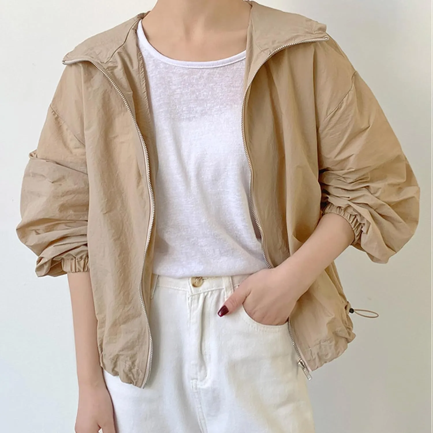 Summer Crop Jackets for Women Fashion Lightweight Solid Color Sun Protection Hiking Beach Coats with Pockets