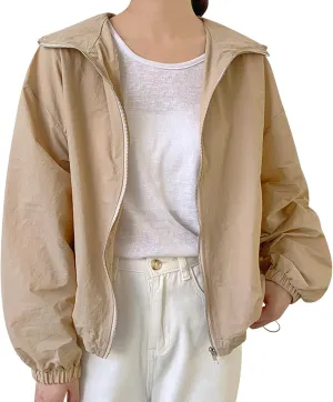 Summer Crop Jackets for Women Fashion Lightweight Solid Color Sun Protection Hiking Beach Coats with Pockets