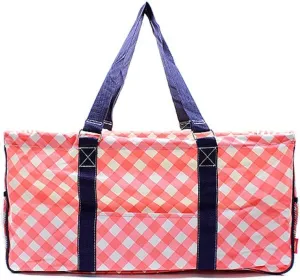 Summer Plaid All Purpose Large Utility Bag Collapsible Wire Frame Coral