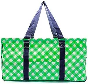 Summer Plaid All Purpose Large Utility Bag Collapsible Wire Frame Green