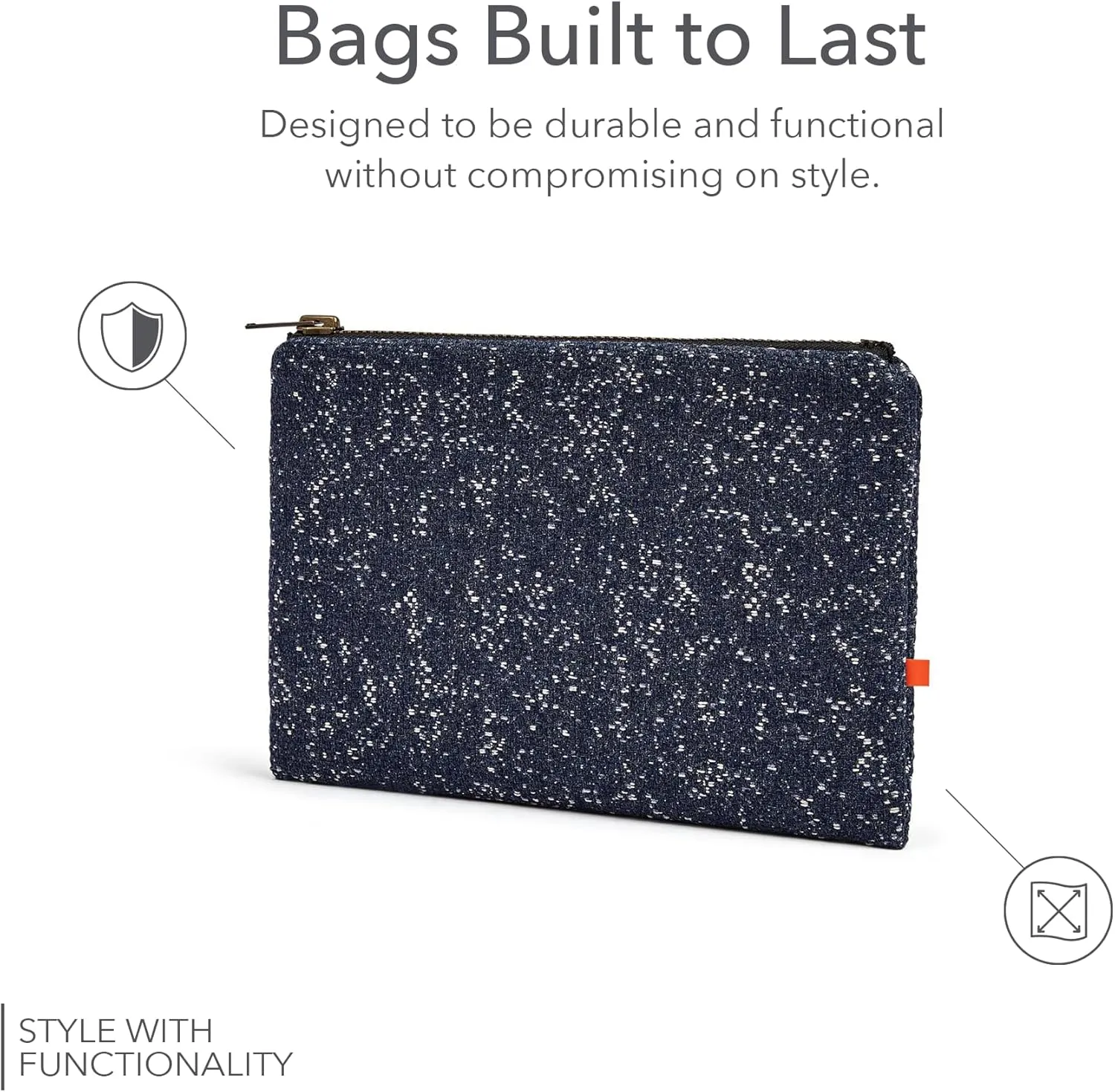Sunbrella Lille Zip Pouch | Water-Resistant Purse Organizer for Phone, Keys & Wallet | Recycled & Stylish Cosmetic Tote & Toiletry Bag | Stain-Resistant | Midnight/Blue
