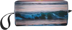 Sunset and Sunrise with Ocean Sea Waves print Travel Toiletry Pouch, Pencil Bag Canvas Makeup Bag, Multi-Purpose Cosmetic Bag with Zipper