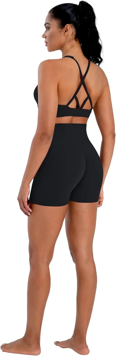 Sunzel Hidden Butt Lifting Scrunch Biker Shorts Women with Pockets Crossover High Waist Yoga Gym Workout Tummy Control Shorts