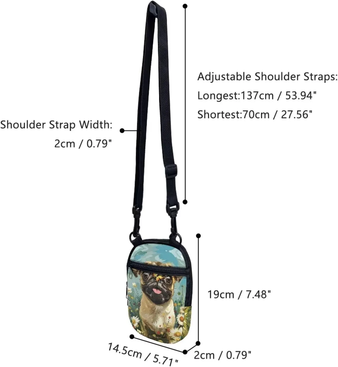 Suobstales Messenger Bag for Women Crossbody Zipper Bag with Adjustable Strap Portable Phone Purse Shoulder Handbag