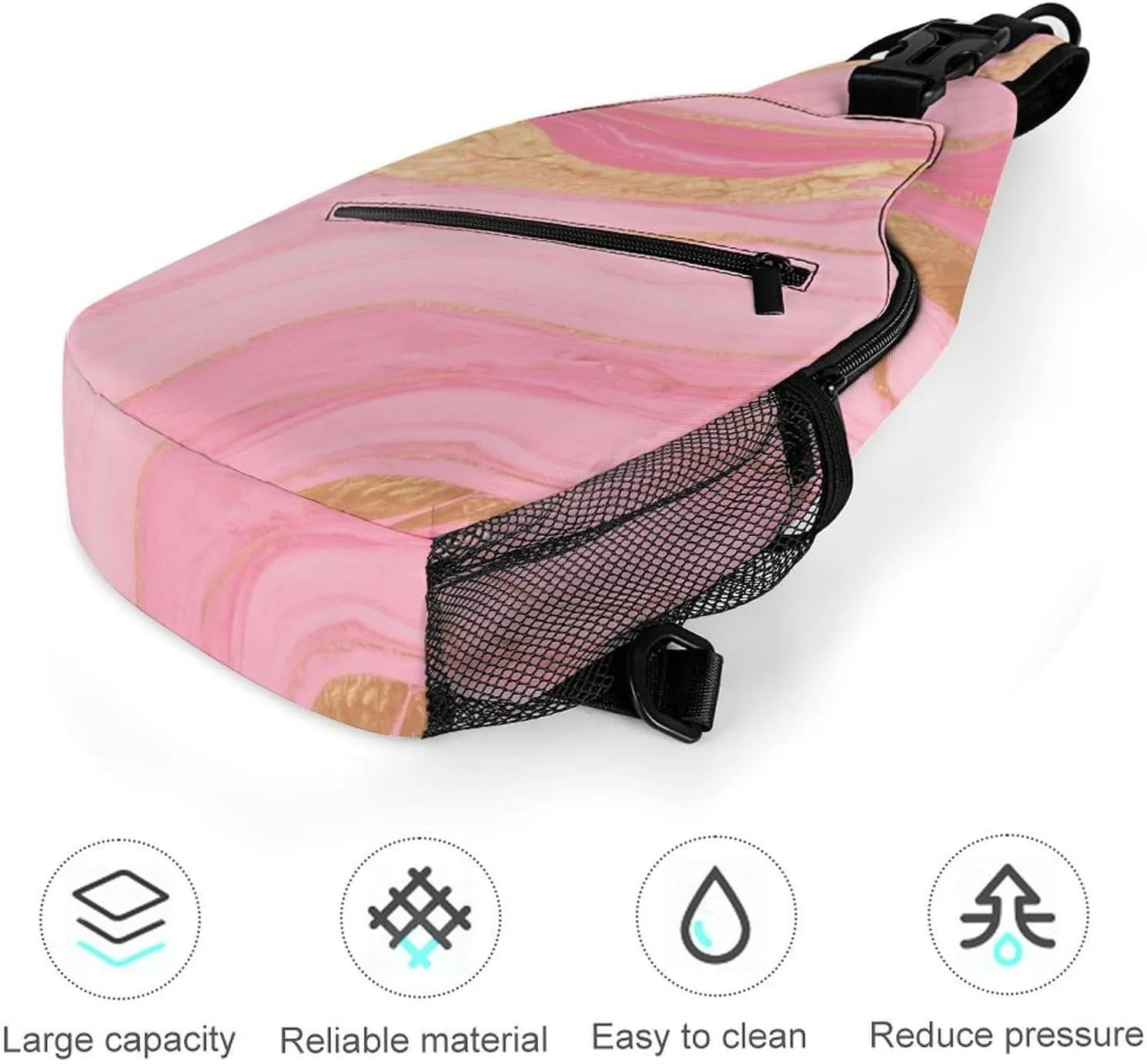 Supdreamc Men & Women Sling Shoulder Backpack Pink Golden Marble Texture Art Outdoor Sport Daypack Travel Bag - Multipurpose Anti-Theft Tote Bags, Durable Crossbody Shoulder Bag