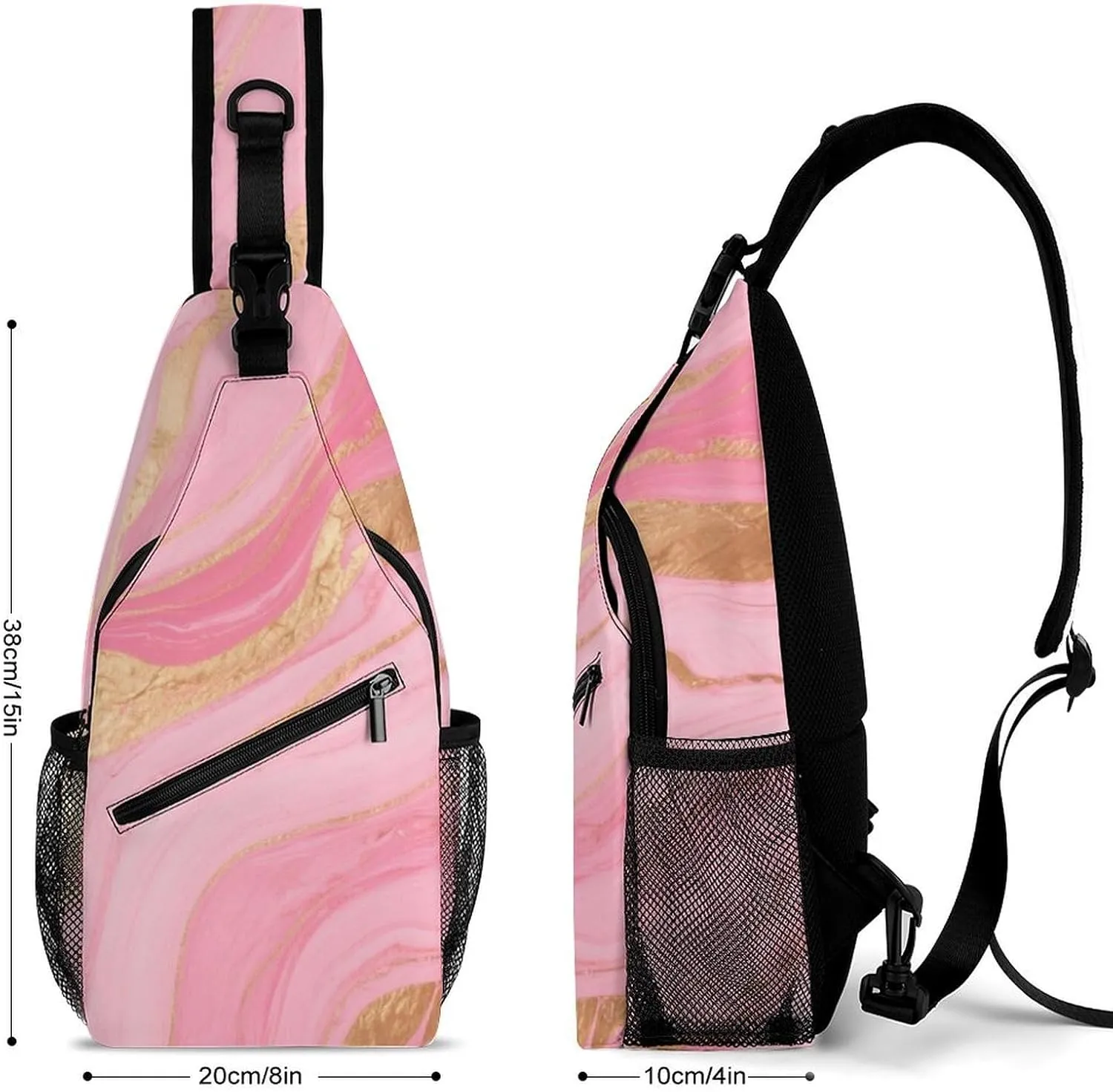 Supdreamc Men & Women Sling Shoulder Backpack Pink Golden Marble Texture Art Outdoor Sport Daypack Travel Bag - Multipurpose Anti-Theft Tote Bags, Durable Crossbody Shoulder Bag