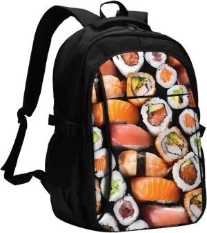 Sushi Travel Laptop Backpack,18 Inch Carry on Backpack for Men Women with USB Port, Work Computer Backpack