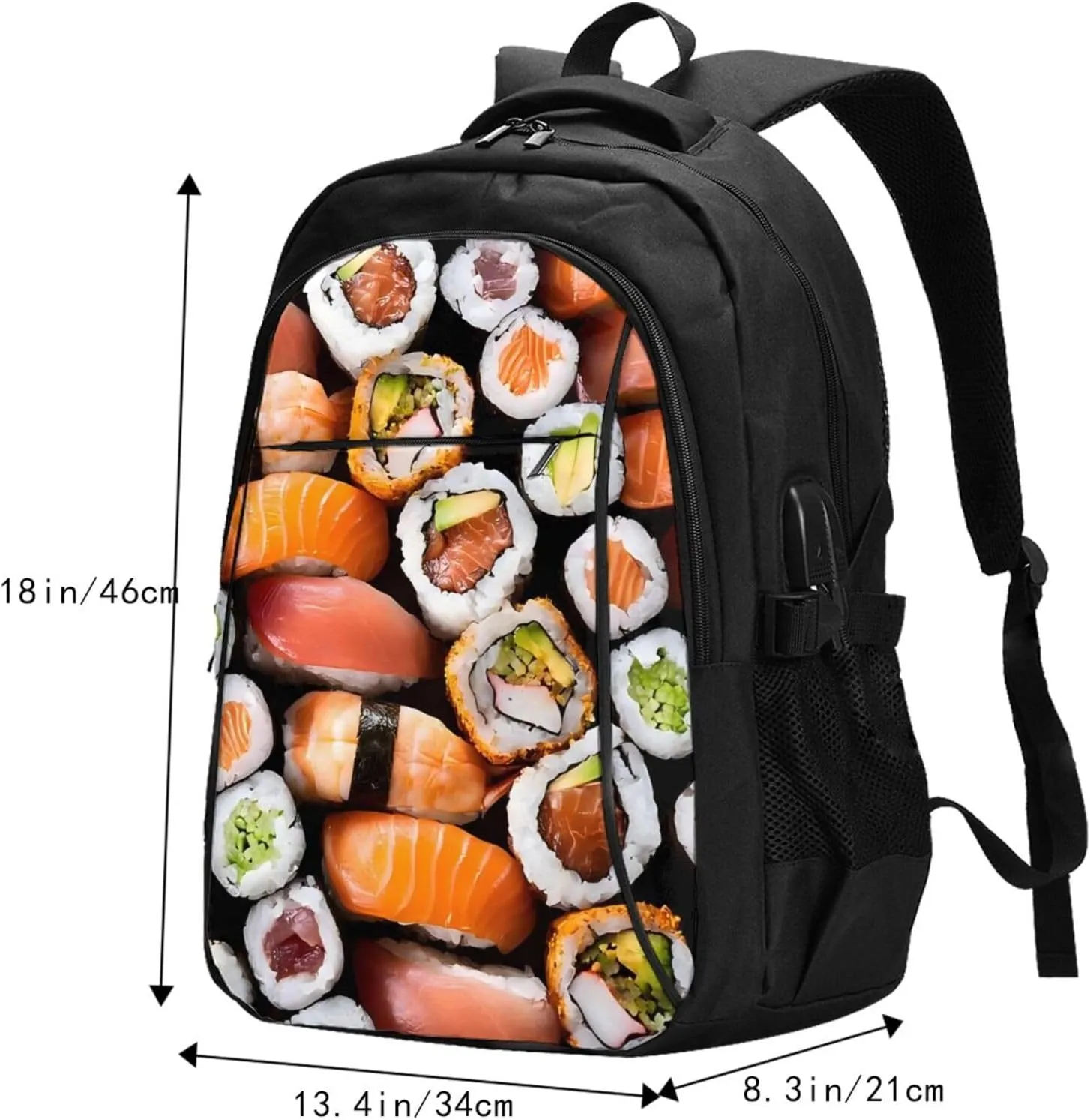 Sushi Travel Laptop Backpack,18 Inch Carry on Backpack for Men Women with USB Port, Work Computer Backpack
